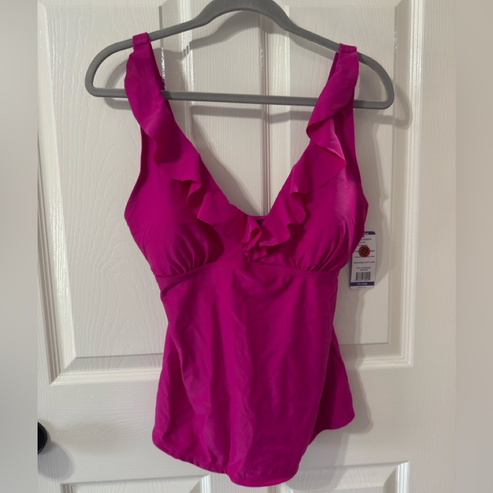 DKNYC Women's Fuchsia Ruffle swim tank